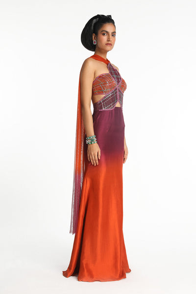 Géranium - Burnt Orange Plum Ombre Maxi- Dress-RTS