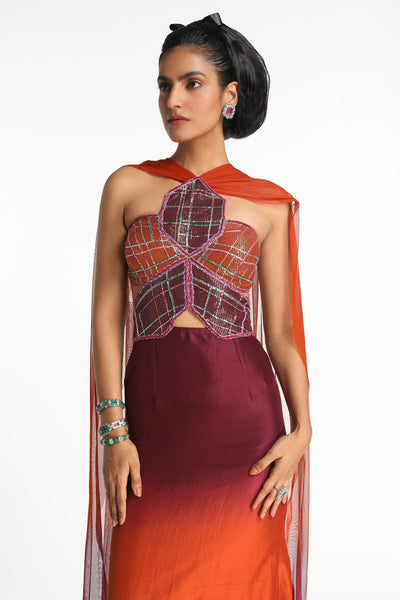 Géranium - Burnt Orange Plum Ombre Maxi- Dress-RTS