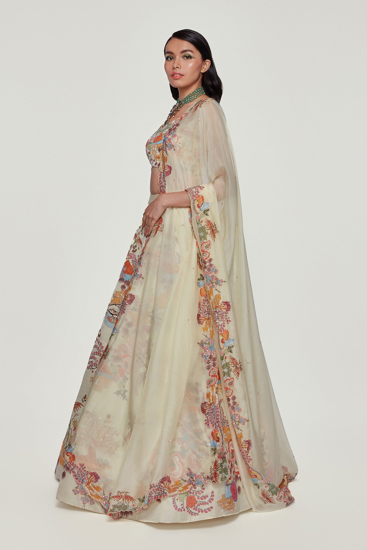 Belleza - Ivory Kasab Satin Lehenga Set-RTS