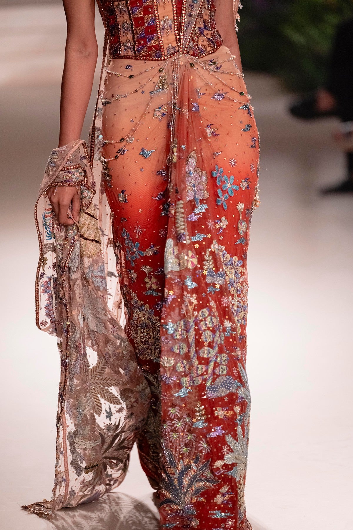 Whimrose - cantaloupe rust tulle net drape saree