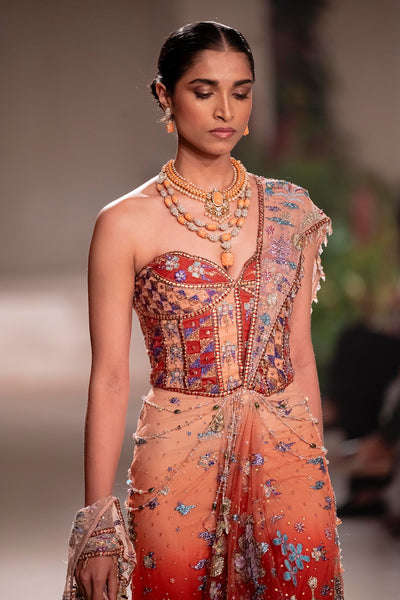 Whimrose - cantaloupe rust tulle net drape saree