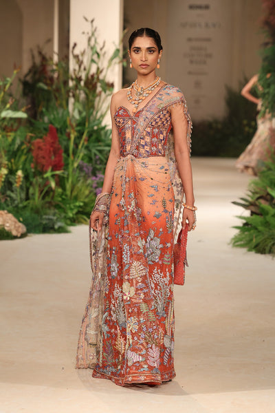 Whimrose - cantaloupe rust tulle net drape saree