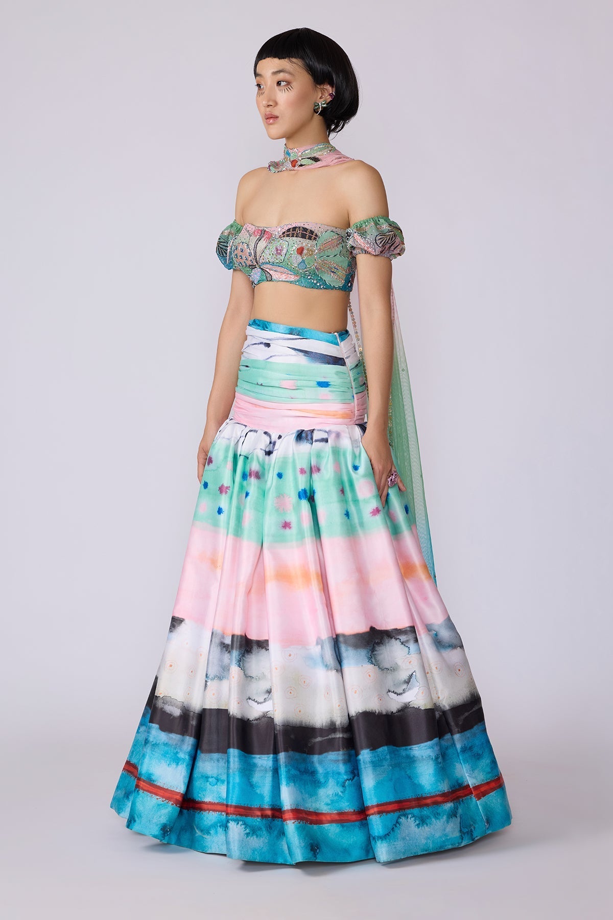 Elysium - Aurora Poly White Out Lehenga Set-RTS