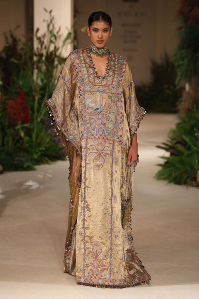 Glowmuse - golden Banarasi Tissue Brocade dress