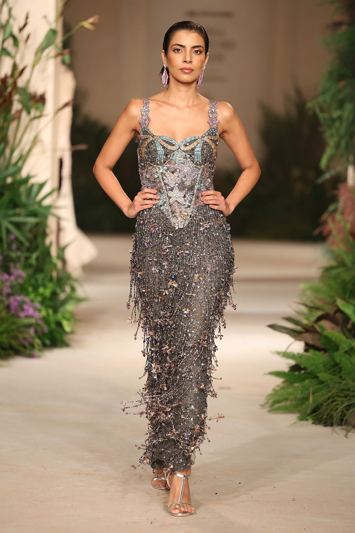 Sagebloom - gunmetal tulle net gown