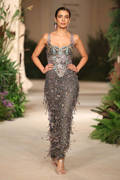 Sagebloom - gunmetal tulle net gown