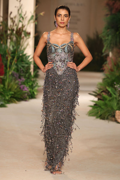Sagebloom - gunmetal tulle net gown
