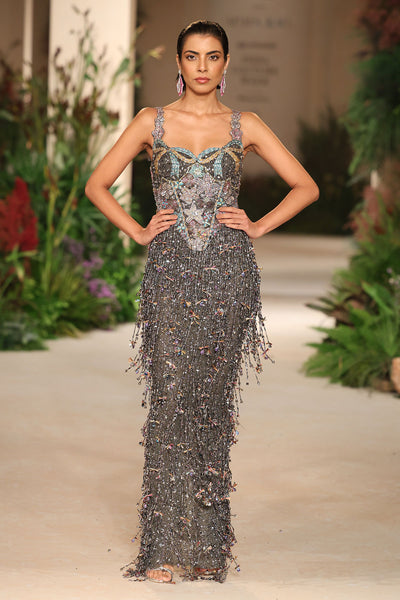 Sagebloom - gunmetal tulle net gown