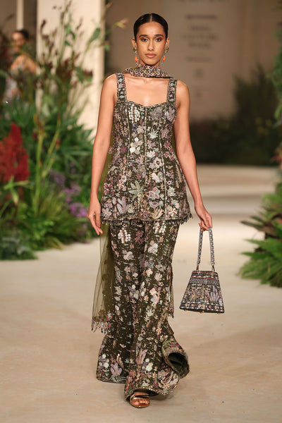 Petalmuse - lush green tulle net sharara set