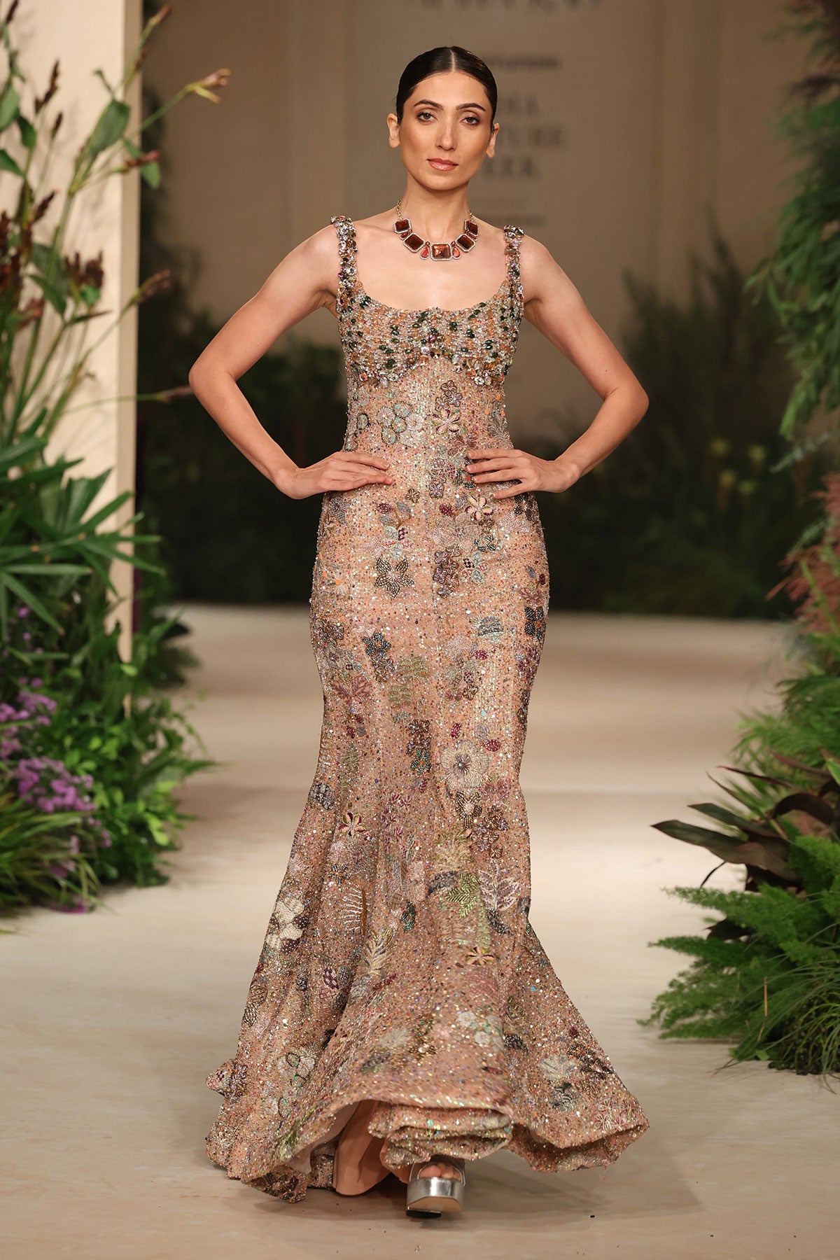 Emberglow - peach tulle net gown