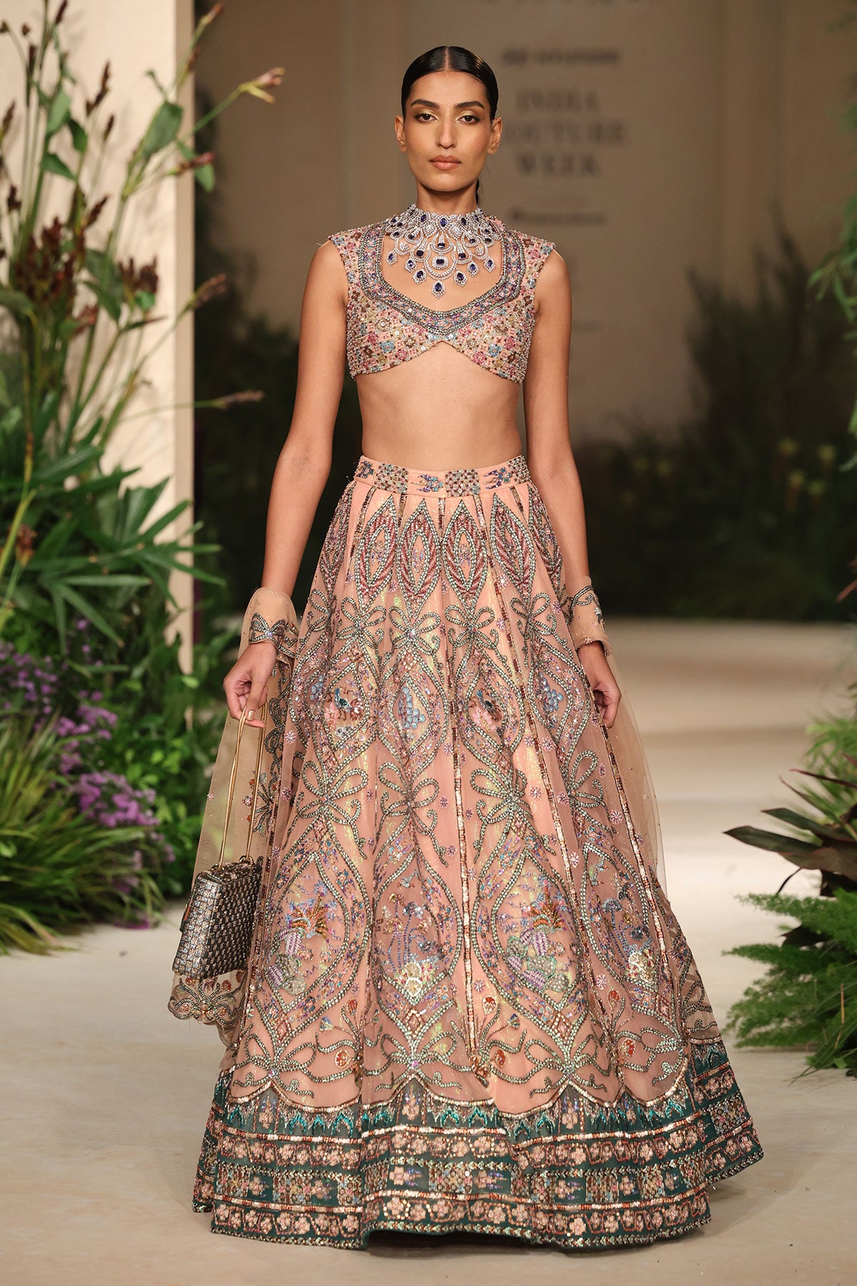 Bloomrush - cantaloupe teal tulle net Lehenga set
