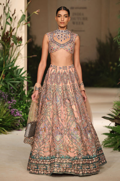 Bloomrush - cantaloupe teal tulle net Lehenga set