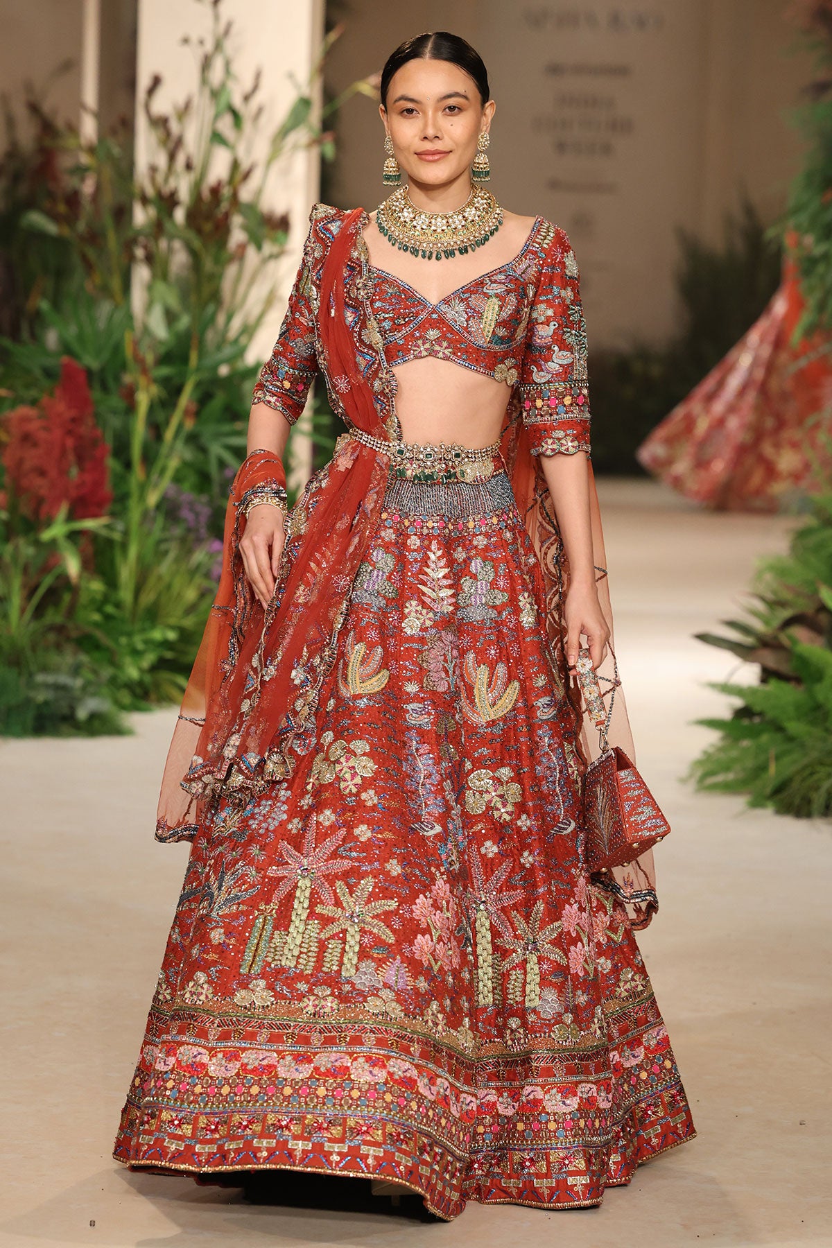 Rosina - rust raw silk & tulle net Lehenga set