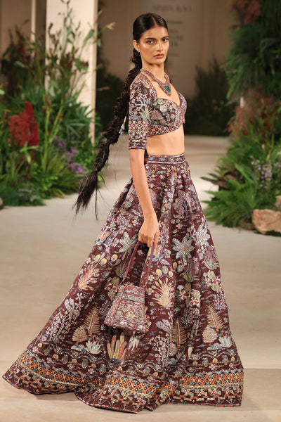 Twinkleheart - teakberry raw silk  & tulle net Lehenga set