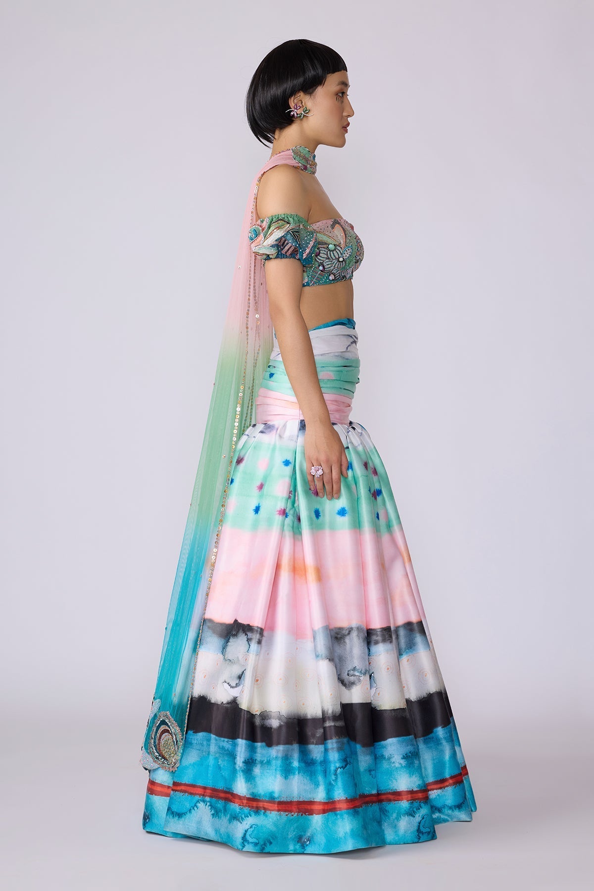 Elysium - Aurora Poly White Out Lehenga Set-RTS