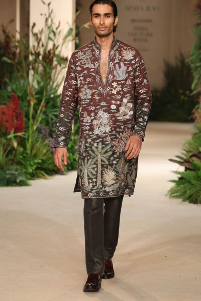 Cherrycloud - teakberry- gunmetal organza & dupion kurta set