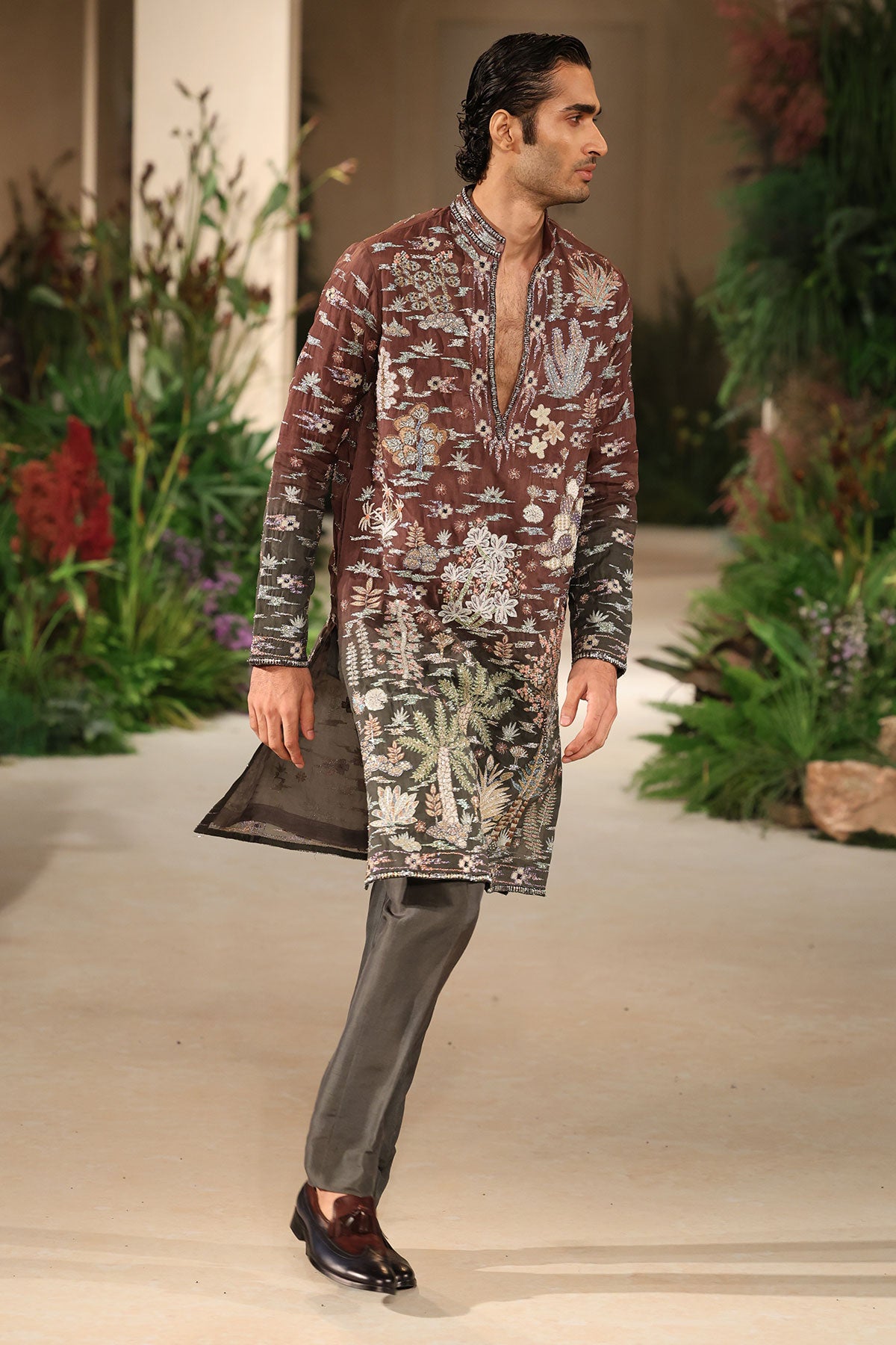 Cherrycloud - teakberry- gunmetal organza & dupion kurta set
