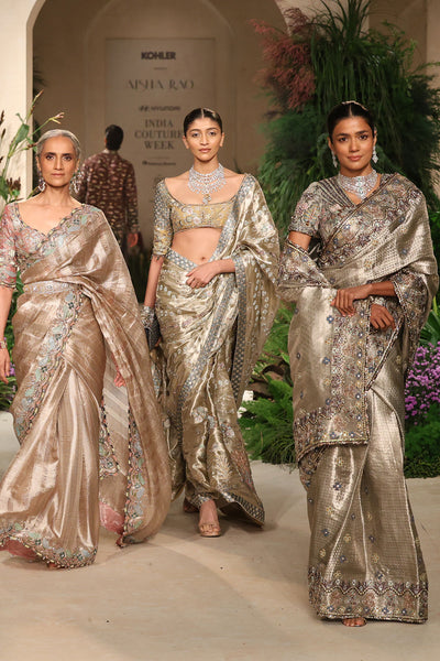 Festivea - silver Banarasi tissue brocade saree set