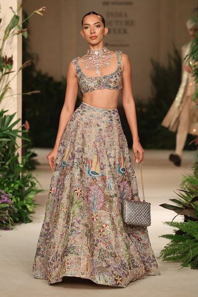 Bloomrush - Sandstone tulle net lehenga set