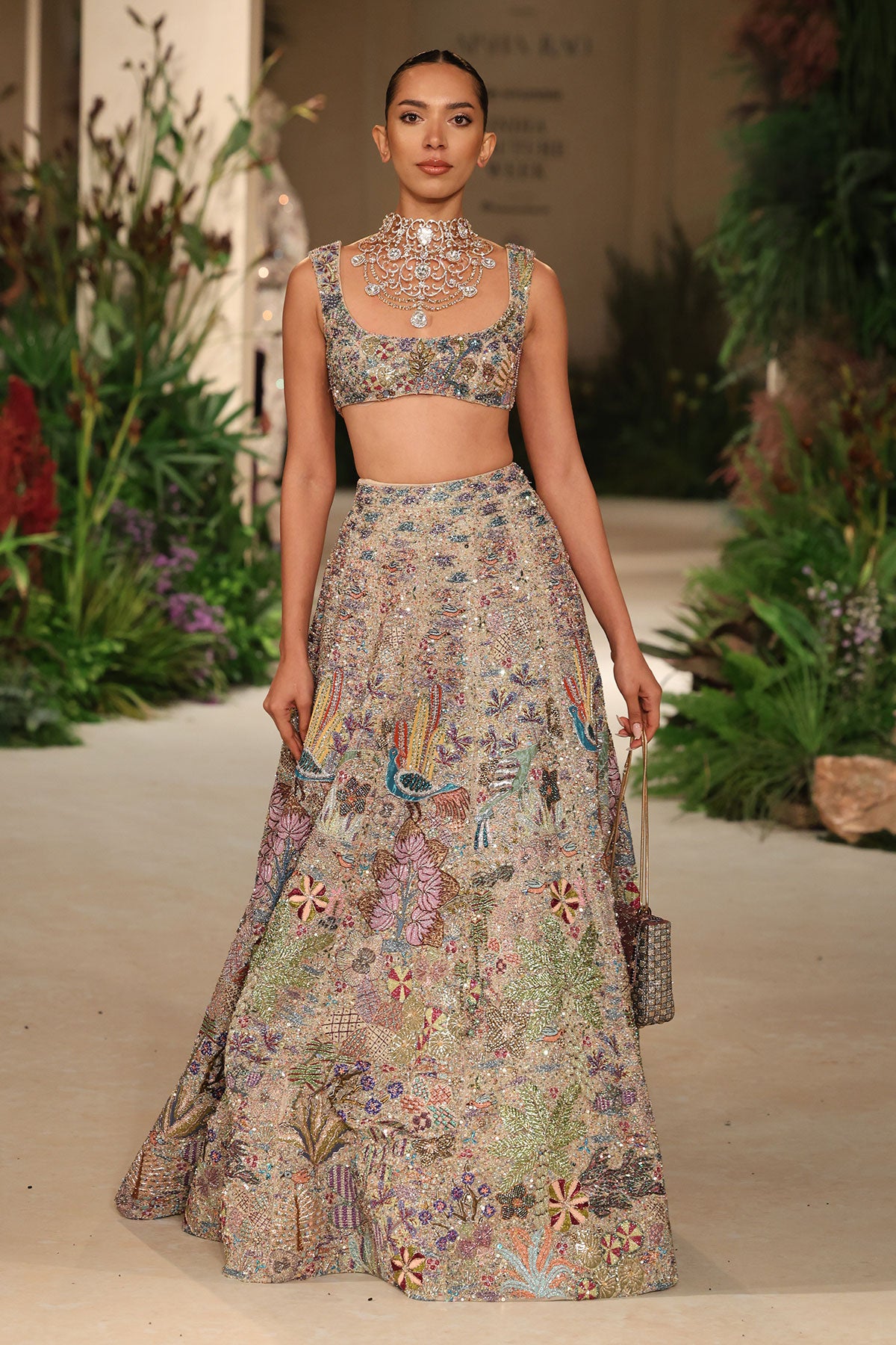 Bloomrush - Sandstone tulle net lehenga set