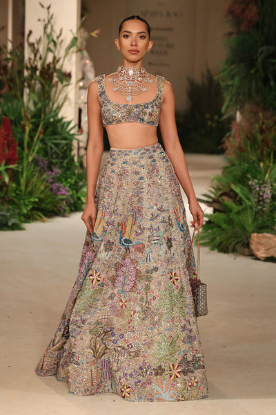 Bloomrush - Sandstone tulle net lehenga set