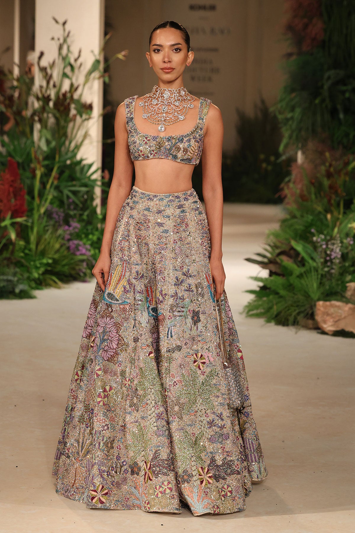 Bloomrush - Sandstone tulle net lehenga set