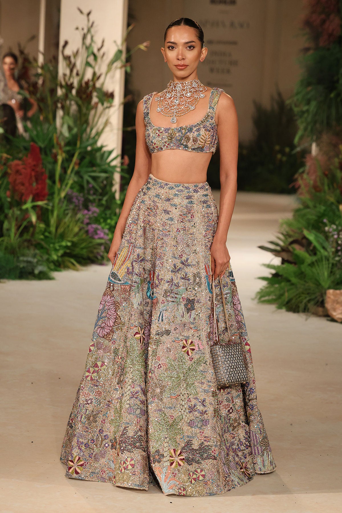 Bloomrush - Sandstone tulle net lehenga set