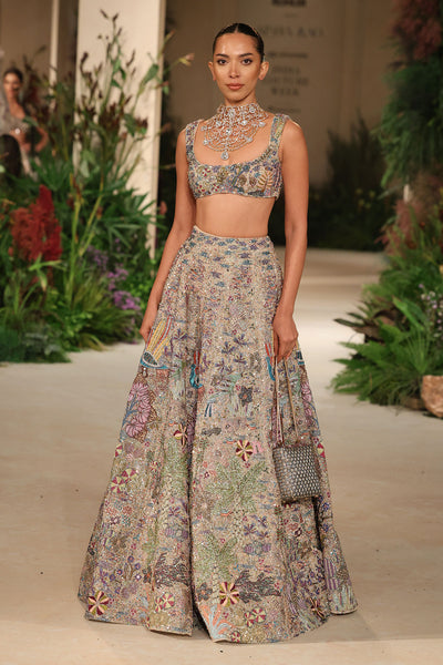 Bloomrush - Sandstone tulle net lehenga set