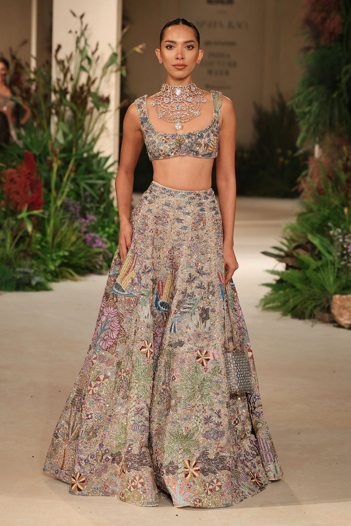 Bloomrush - Sandstone tulle net lehenga set