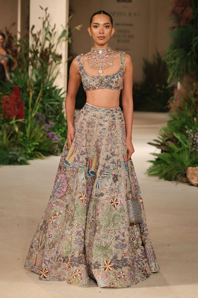 Bloomrush - Sandstone tulle net lehenga set