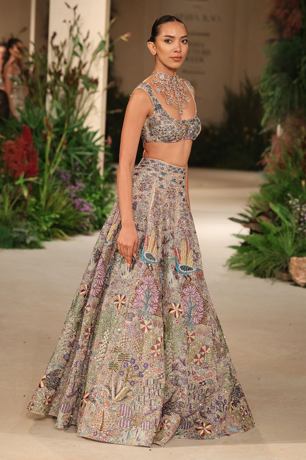 Bloomrush - Sandstone tulle net lehenga set