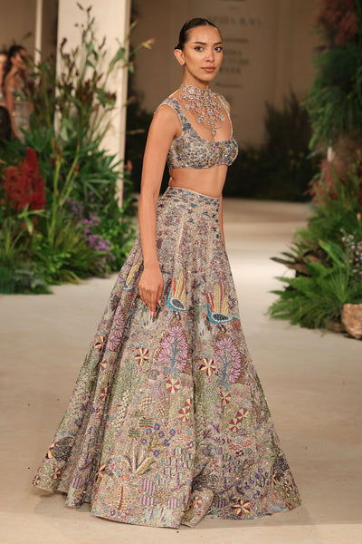 Bloomrush - Sandstone tulle net lehenga set