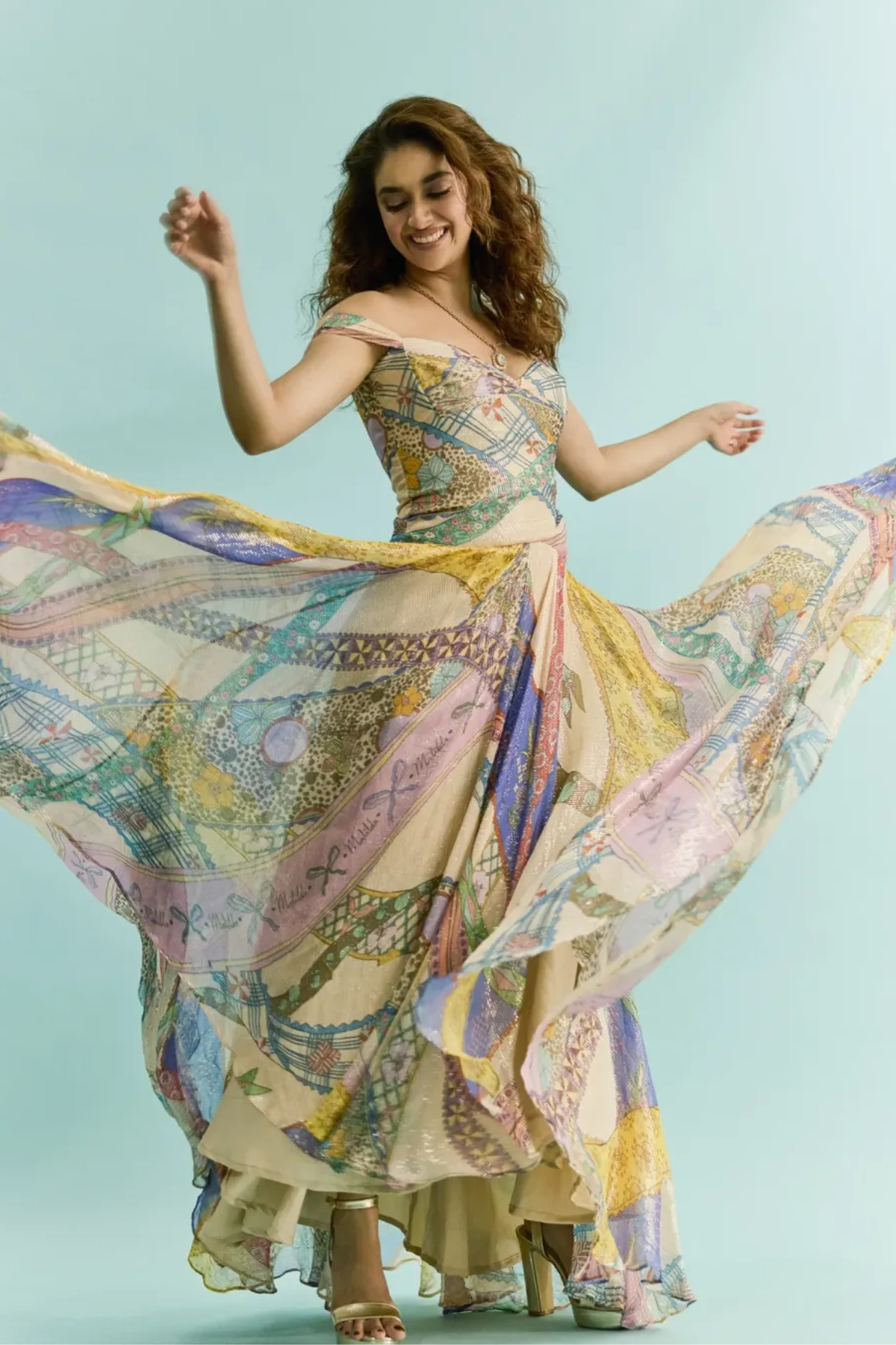 Keerthi suresh in Luxara - Multicolour Lurex Gown