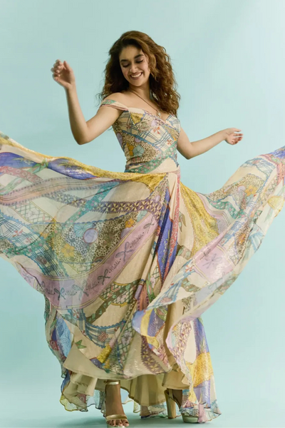 Keerthi suresh in Luxara - Multicolour Lurex Gown