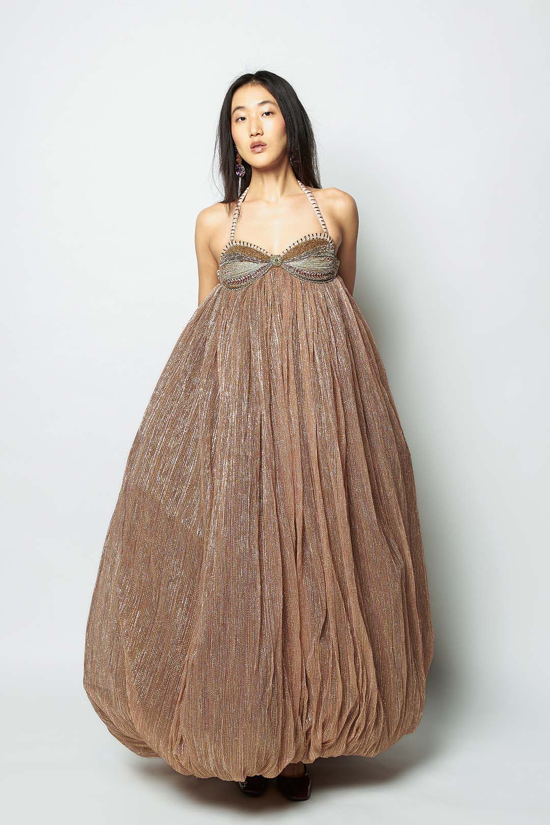 rose gold mesh dress Intereva dusty blue