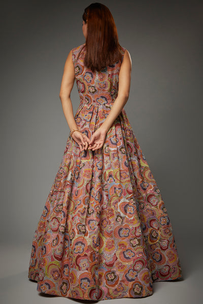 Peach Rose Organza Printed & Embellished Gown