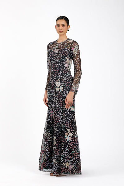 Noirine - Black Tulle Net Gown-RTS
