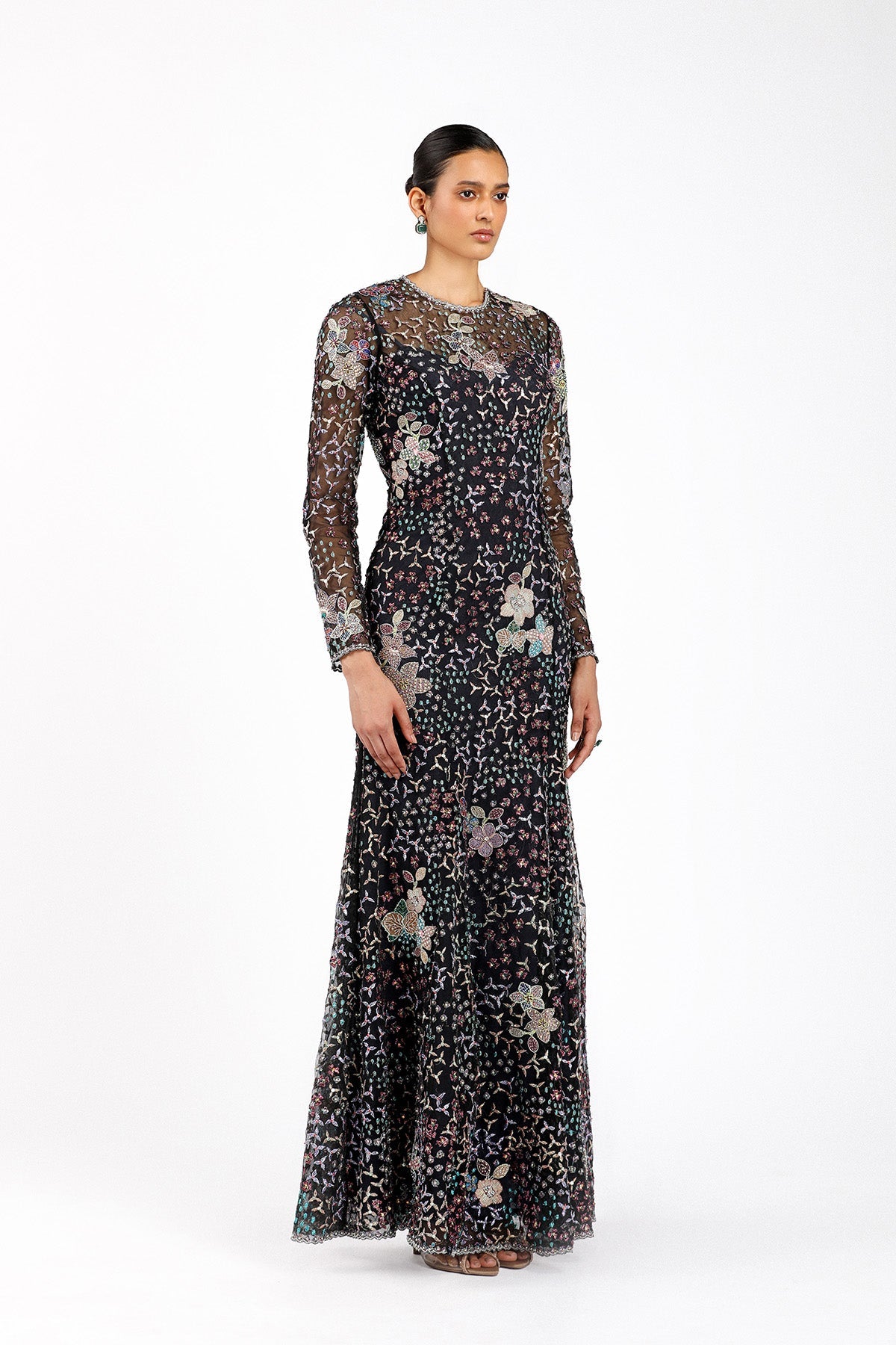 Noirine - Black Tulle Net Gown-RTS