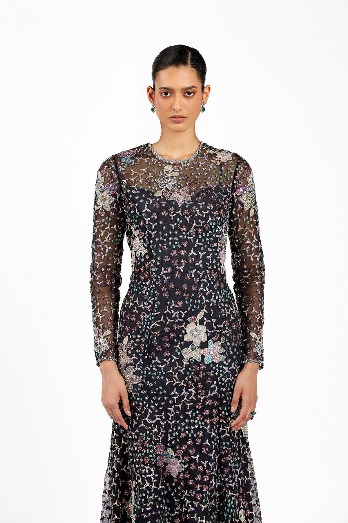 Noirine - Black Tulle Net Gown-RTS