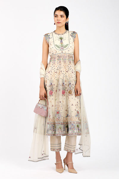 Woman wearing Matilda ivory tulle anarkali kurta set