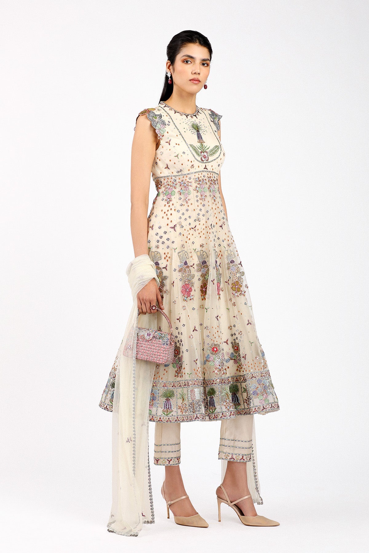 Loumène - Ivory Tulle Net Anarkali Set-RTS