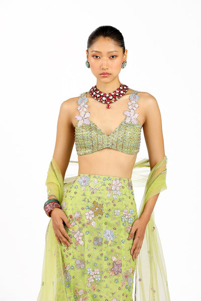 Verphine - Lime Green Tulle Net Mermaid Lehenga Set-RTS