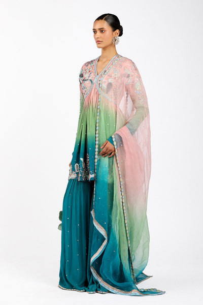 Yin Yang - Aurora Ombre Mulberry Crepe Gharara Set-RTS