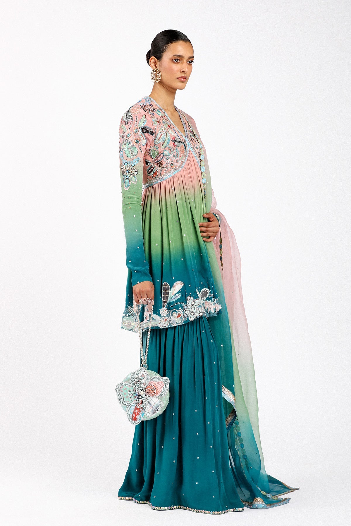 Yin Yang - Aurora Ombre Mulberry Crepe Gharara Set-RTS