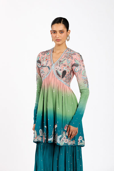 Yin Yang - Aurora Ombre Mulberry Crepe Gharara Set-RTS