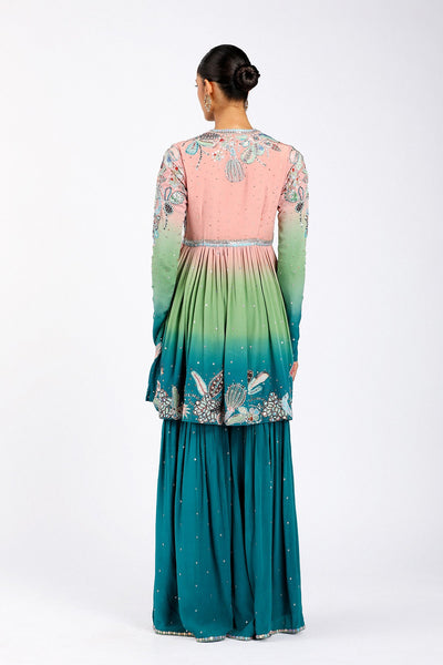 Yin Yang - Aurora Ombre Mulberry Crepe Gharara Set-RTS