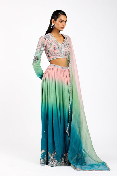 Cléorose - Kin Aurora Ombre Mulberry Crepe Lehenga Set-RTS