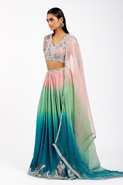 Cléorose - Kin Aurora Ombre Mulberry Crepe Lehenga Set-RTS