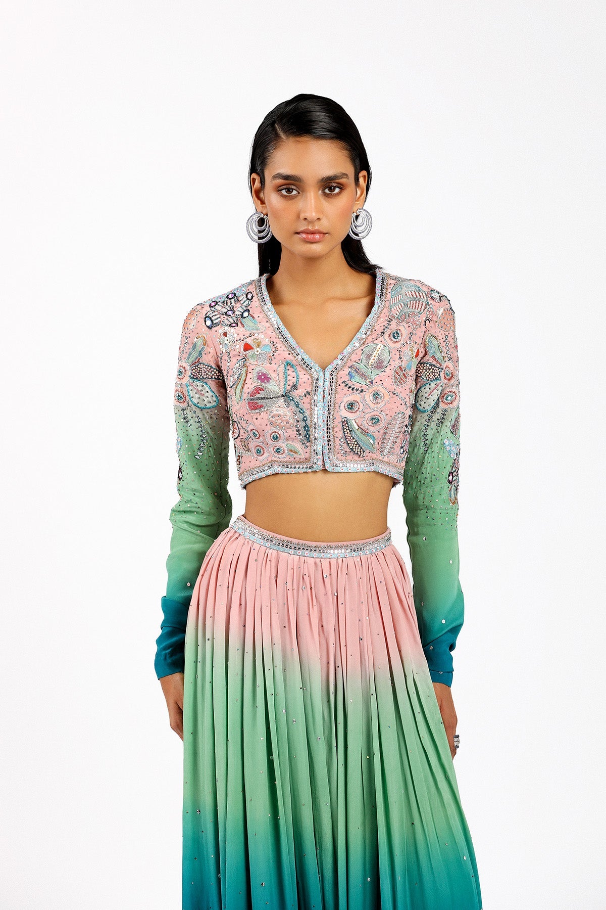 Cléorose - Kin Aurora Ombre Mulberry Crepe Lehenga Set-RTS