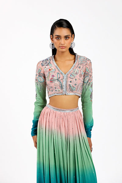 Cléorose - Kin Aurora Ombre Mulberry Crepe Lehenga Set-RTS